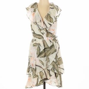 Express Floral Ruffle Wrap Dress - White, Olive & Blush